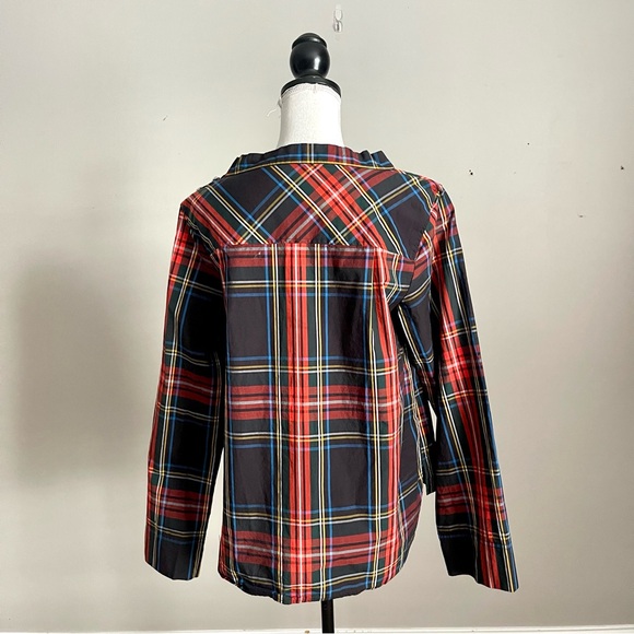 J. CREW | Plaid Rhinestone Button Shoulder Long Sleeve High-Low Top z 8 - Picture 8 of 12